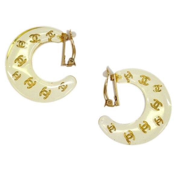 Chanel Hoop Crescent Moon Earrings Clip-On Gold 01P 125696 - Picture 1 of 4